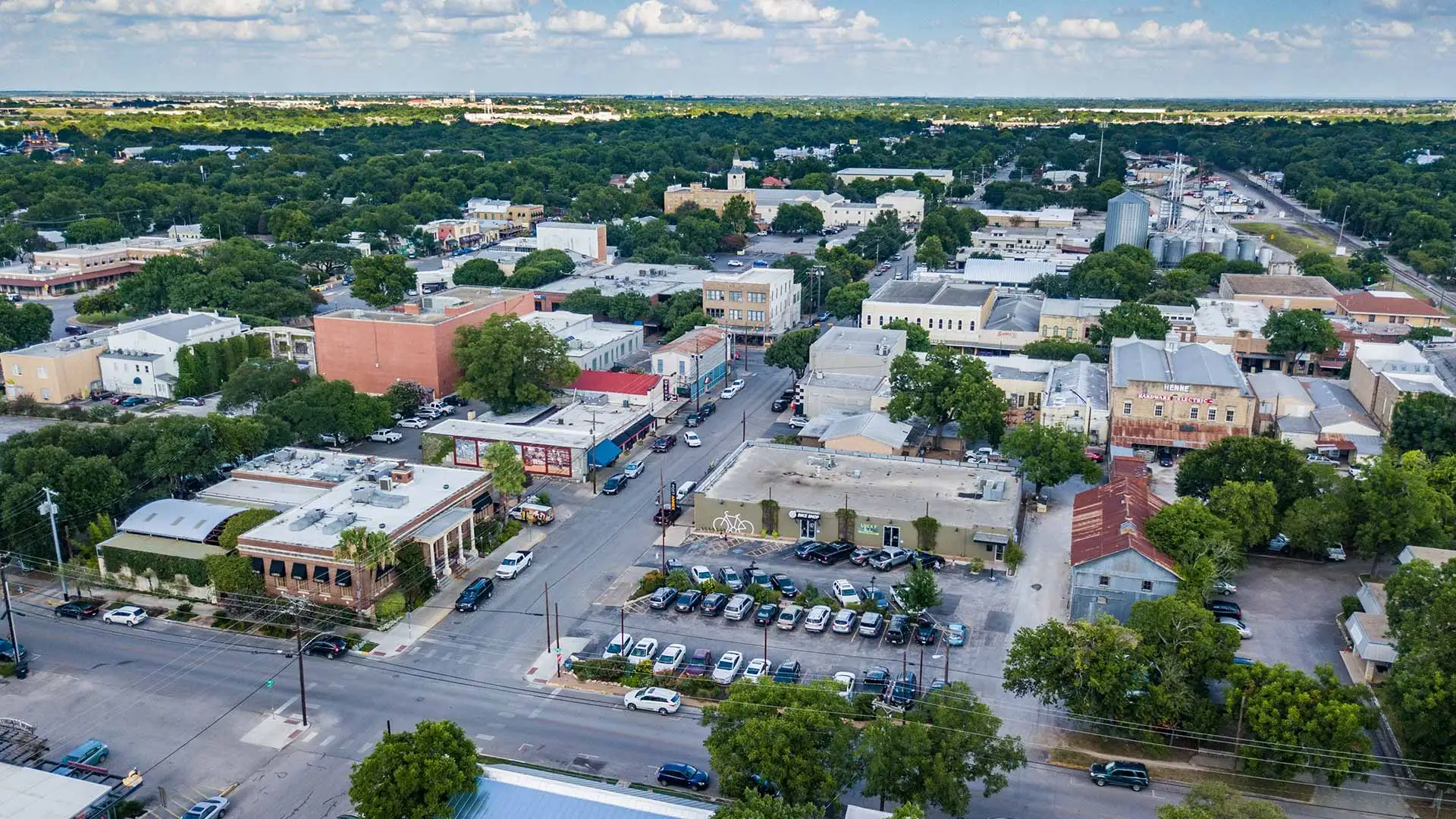 Aerial view of New Braunfels, Texas.