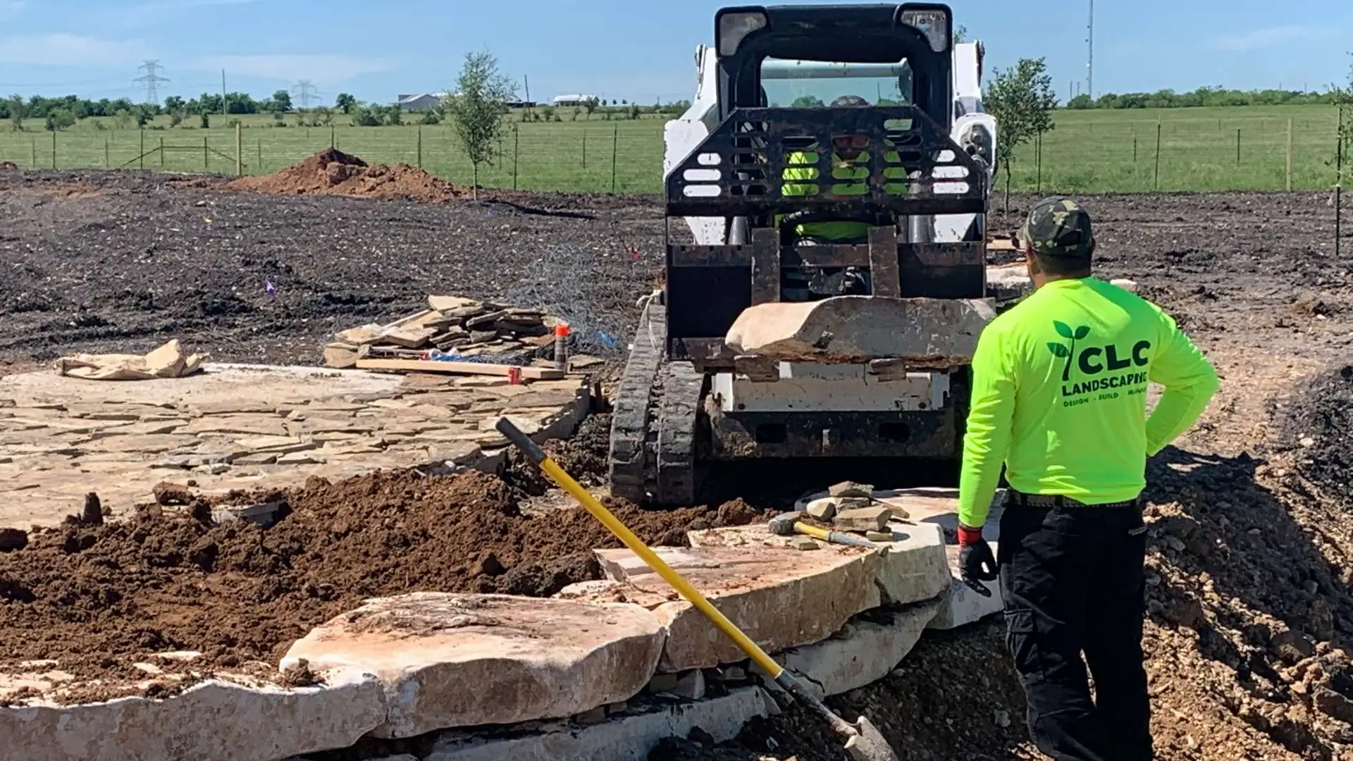 CLC professionals working on retaining wall project in New Braunfels, TX.