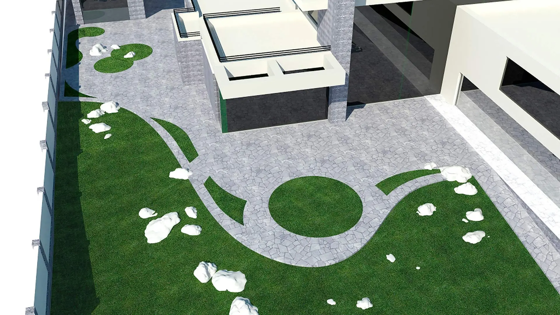Backyard patio design rendering in San Marcos, TX.