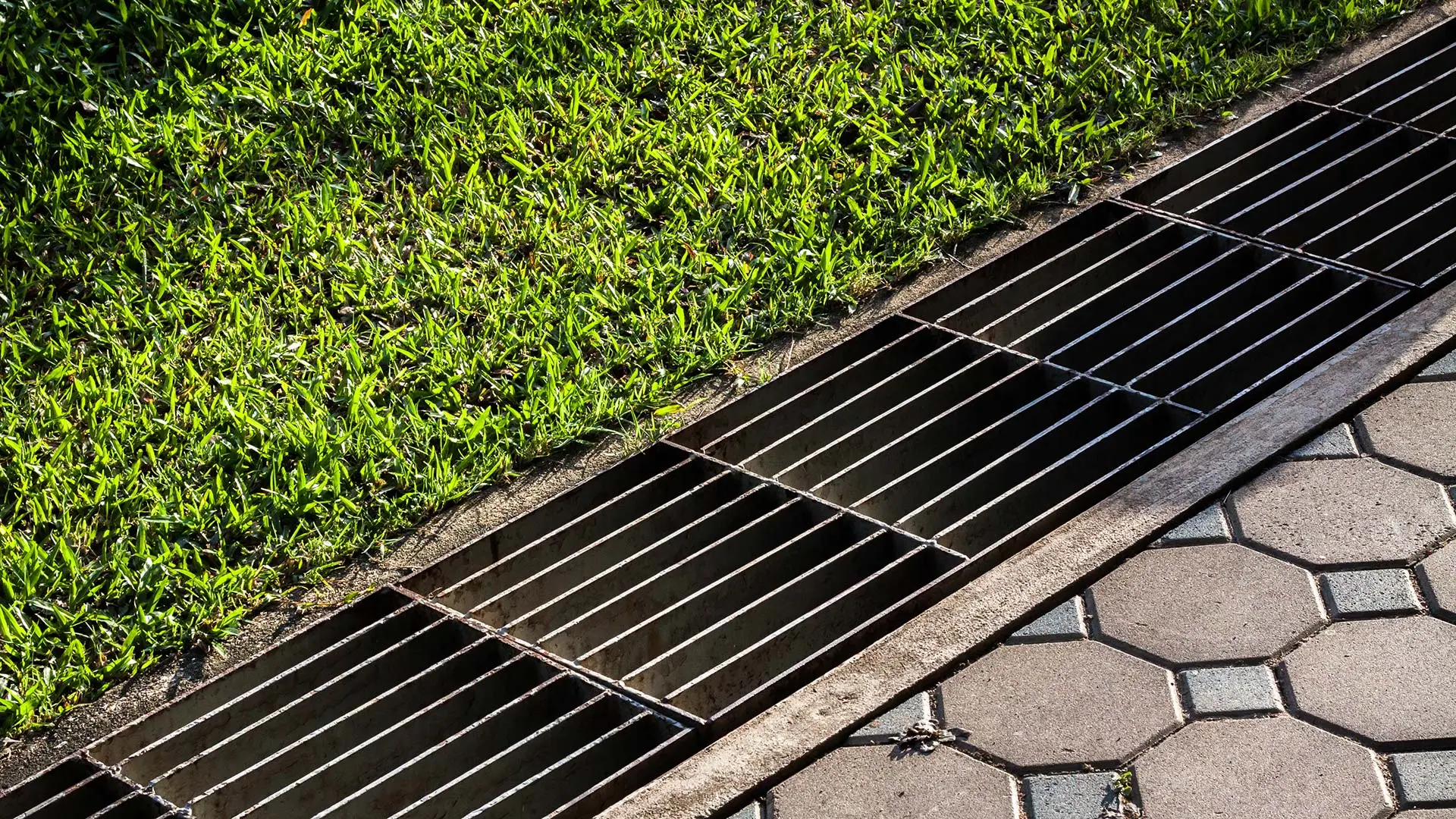 Close up on a catch drain basin installed on a property in Buda, TX.