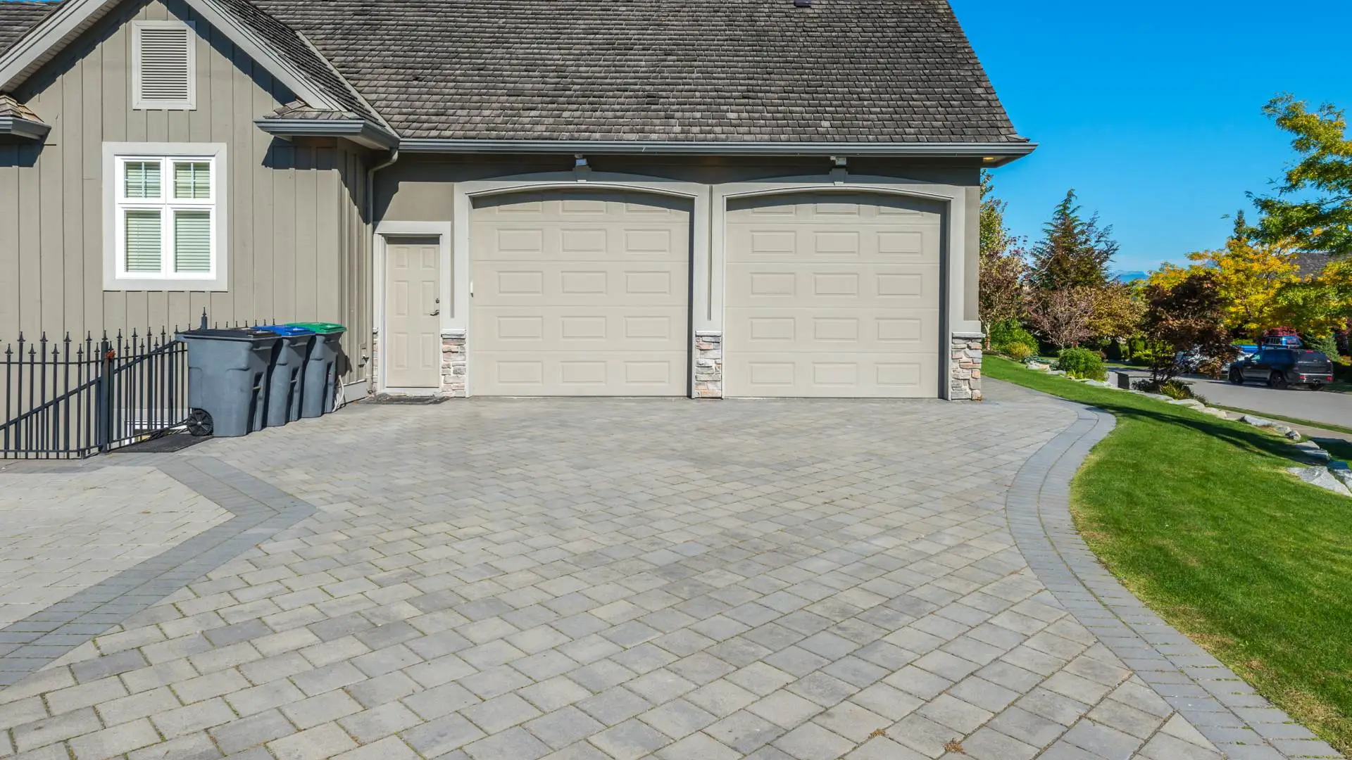 Stamped concrete driveway installed in New Braunfels, TX.