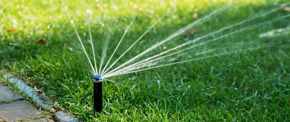 Irrigation sprinkler system in a lawn in Kyle, TX.