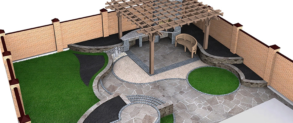 3D rendering of patio with stone pavers in Canyon Lake, TX.