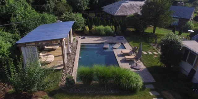 Custom cabana constructed next to a pool in New Braunfels, TX.