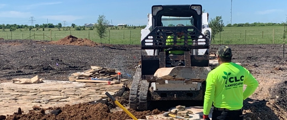 CLC workers working on a hardscape project for clients in Kyle, TX.