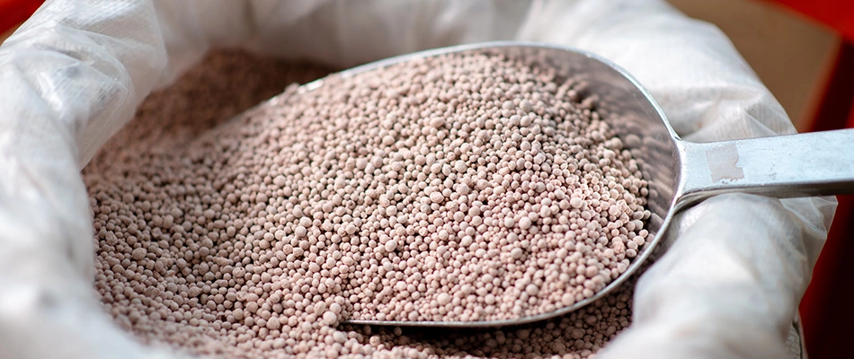 Nitrogen nutrient granules for fertilizer in a bag in Garden Ridge, TX.