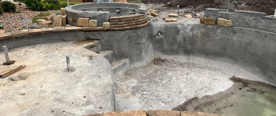 Gunite foundation for custom built pool in progress in Seguin, TX.