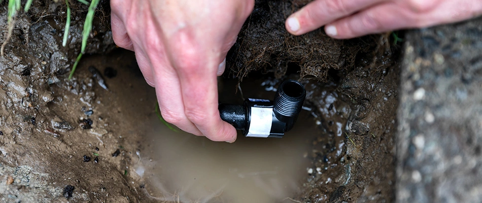 Leaking irrigation line being repaired in Kyle, TX.