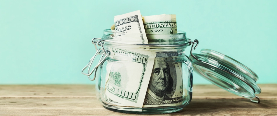 A jar filled with money in New Braunfels, TX.