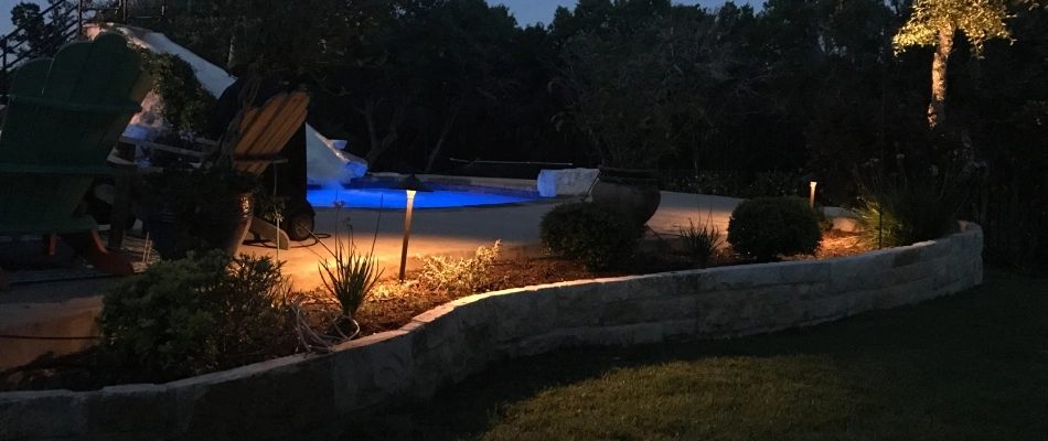 Outdoor lights installed for patio in Kyle, TX.