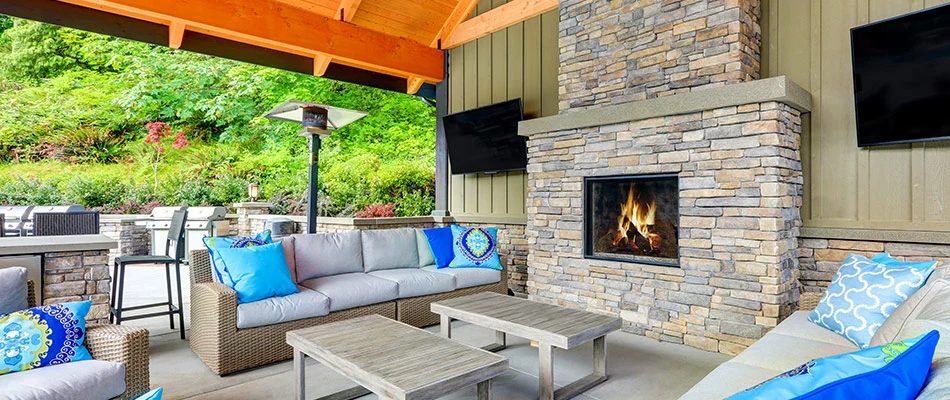 Outdoor fireplace for a patio in San Marcos, TX.