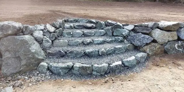 Outdoor steps made from natural rock near New Braunfels, TX.