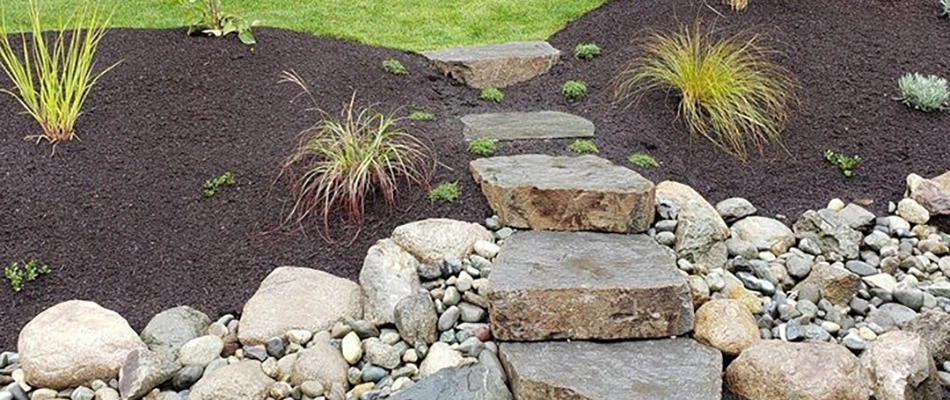 Outdoor steps hardscape installed for property in Garden Ridge, TX.