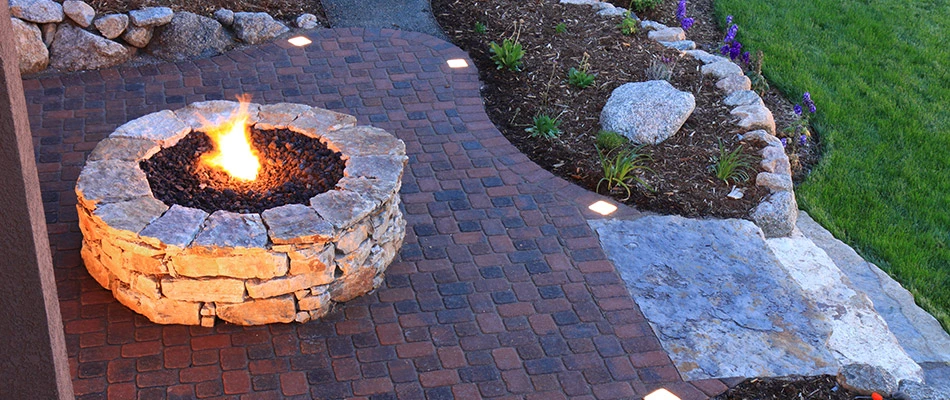 A custom built stone fire pit for a customer in New Braunfels, TX.