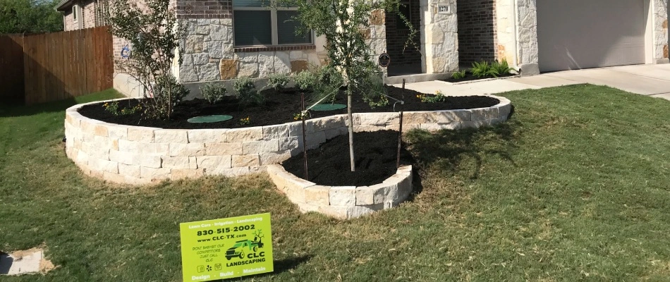 Retaining wall installed for front yard in New Braunfels, TX.