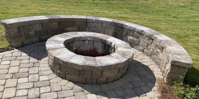 Seating wall around a fire pit near Kyle, TX.