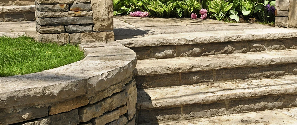 Gorgeous modern outdoor steps made from flagstone in Buda, TX and nearby areas.