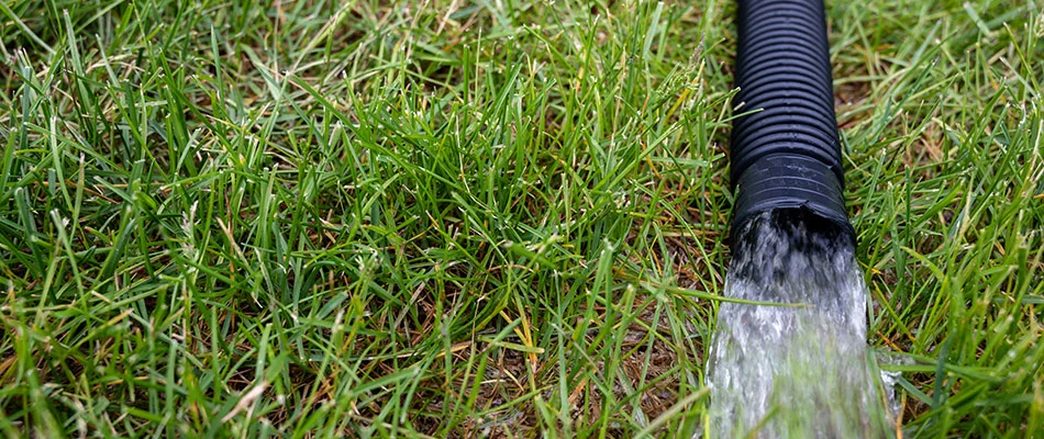 Sump pump discharging water from drain in New Braunfels, TX.