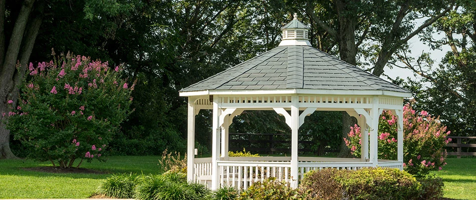 White gazebo added to backyard in Buda, TX.