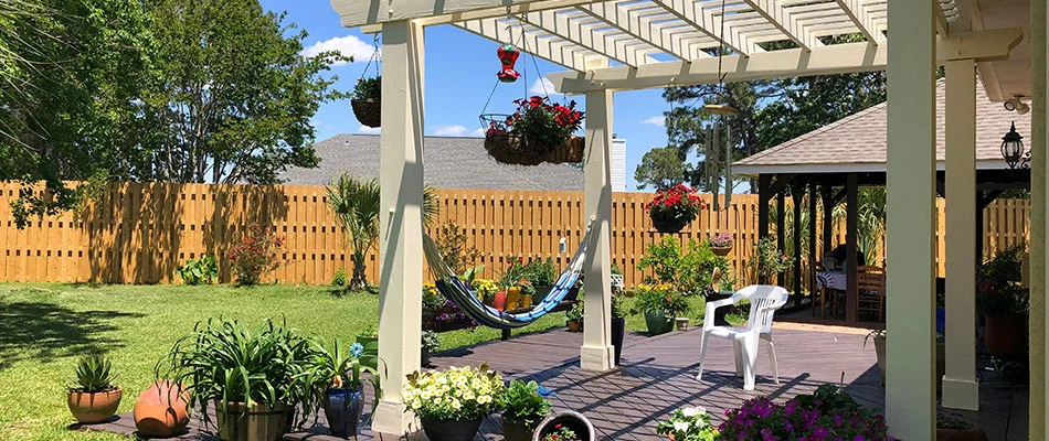 White pergola built for a customer in Kyle, TX.