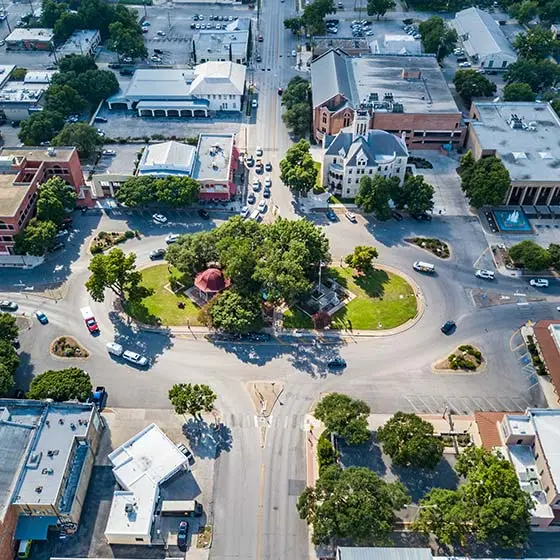 Aerial photo of New Braunfels, Texas.